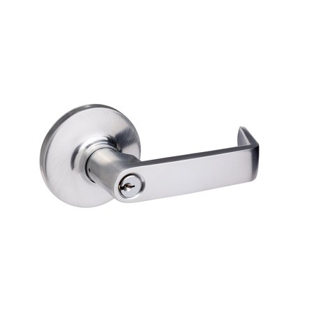 TRANS ATLANTIC CO. Brushed Chrome Storeroom Lever Trim with Lock for Panic Exit Device ED-LHL580-US26D